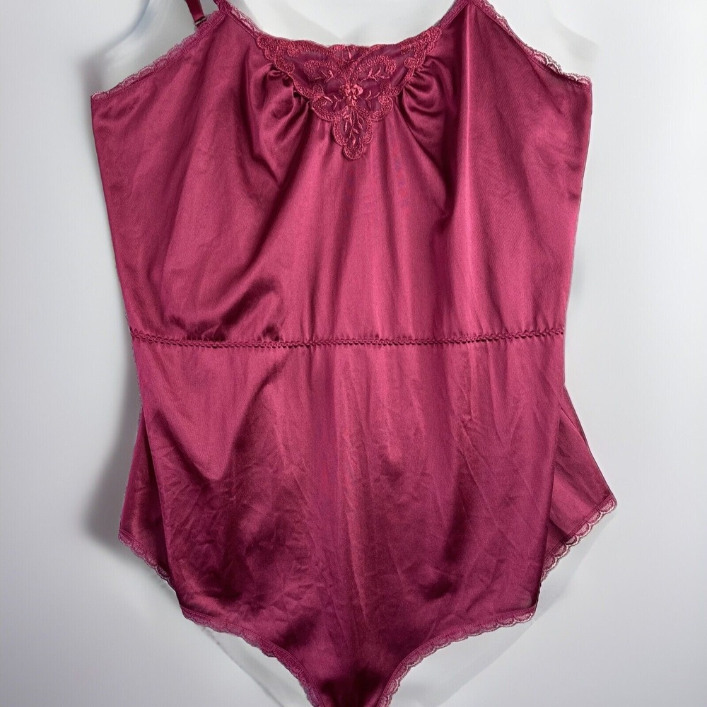 Vintage Teddy Lingerie 36/S JC Penny Camiknicker Satin‎ Lace Bodysuit Burgundy